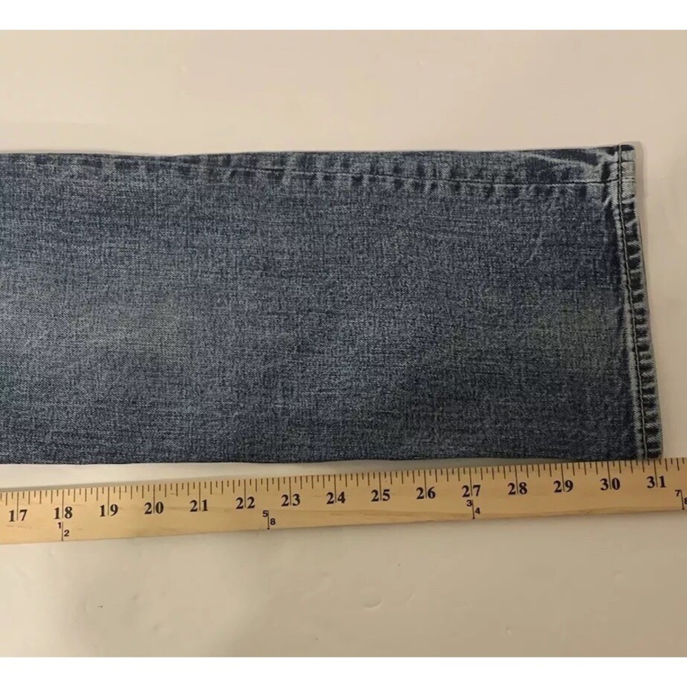 Outpost Makers Men's Size 30 x 32 Med Wash Straight Leg Patchwork Jeans Distress - Picture 10 of 11